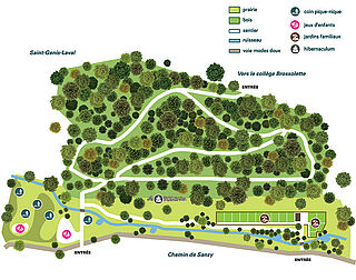 Schéma indiquant les entrées du parc et la répartition des lieux.