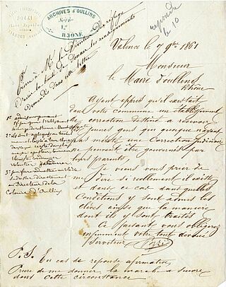 Lettre du maire de Valence pour des renseignements sur la colonie pénitentiaire en 1861 (Archives municipales d’Oullins, 4I)