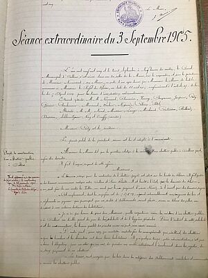 1D12, extrait de la séance du conseil municipal délibérant sur le projet de construction d’un abattoir, 9 septembre 1905